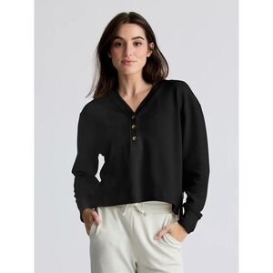 MATE The Label Women's Waffle Long Sleeve Henley Black XS Organic Cotton